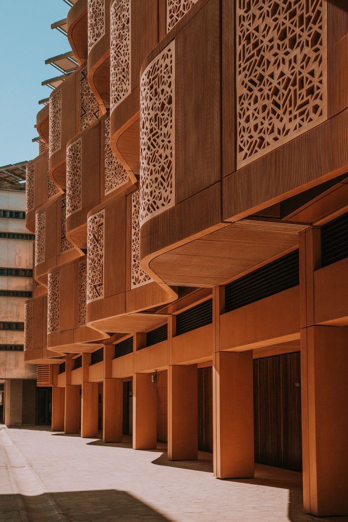 Stunning modern architecture with geometric patterns in the United Arab Emirates, capturing elegant design.
